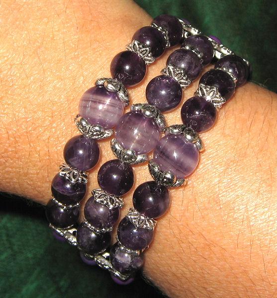 Fluorite, Amethyst and Freshwater Pearl Cuff Bracelet Fluorite, Amethyst and Freshwater Pearl Cuff Bracelet