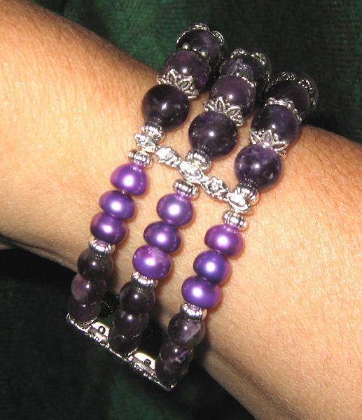 Fluorite, Amethyst and Freshwater Pearl Cuff Bracelet Fluorite, Amethyst and Freshwater Pearl Cuff Bracelet