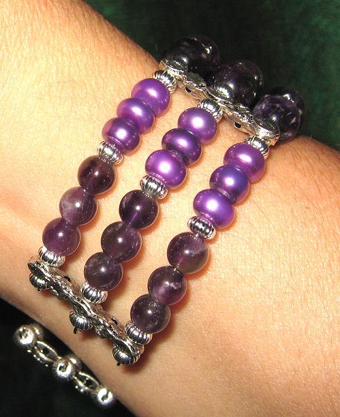Fluorite, Amethyst and Freshwater Pearl Cuff Bracelet Fluorite, Amethyst and Freshwater Pearl Cuff Bracelet