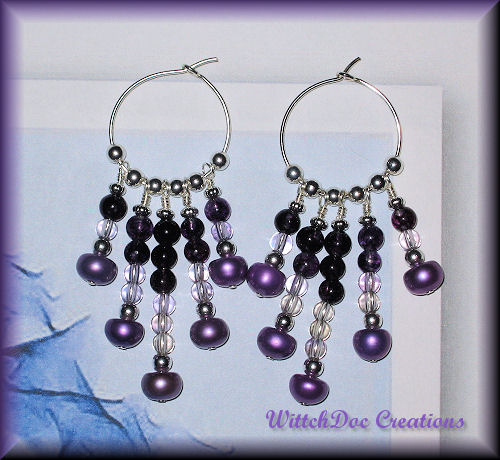 Freshwater Pearl and Amethyst Hoop Chandelier Earrings Freshwater Pearl and Amethyst Hoop Chandelier Earrings