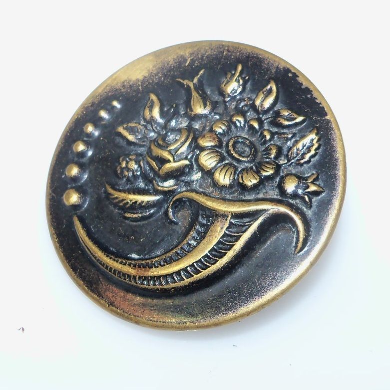 Button Brass Flowers in Posey Holder Button Brass Flowers in Posey Holder