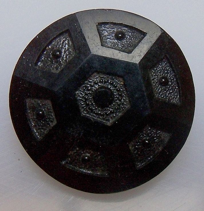 Button Large Black Glass with geometric design Button Large Black Glass with geometric design