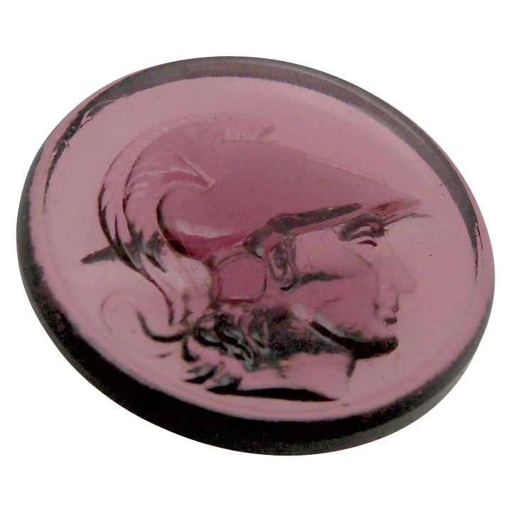 Purple Glass Button "Head of Minerva" Purple Glass Button "Head of Minerva"
