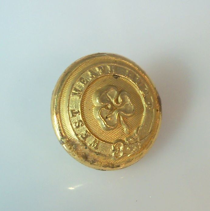 Gilt Button "West Meath Club" Shamrock Design Gilt Button "West Meath Club" Shamrock Design