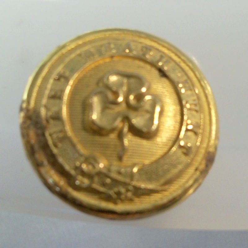 Gilt Button "West Meath Club" Shamrock Design Gilt Button "West Meath Club" Shamrock Design