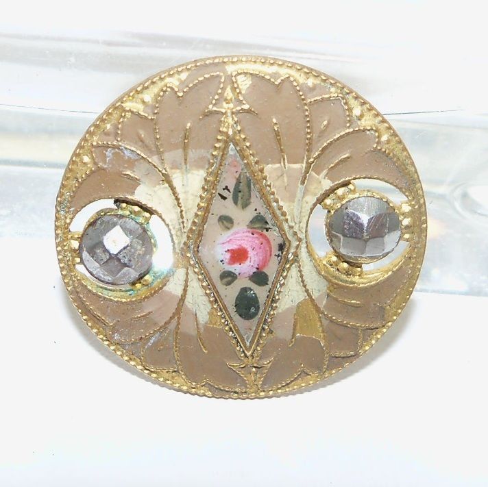 One piece gilt metal button with enamel flowers One piece gilt metal button with enamel flowers