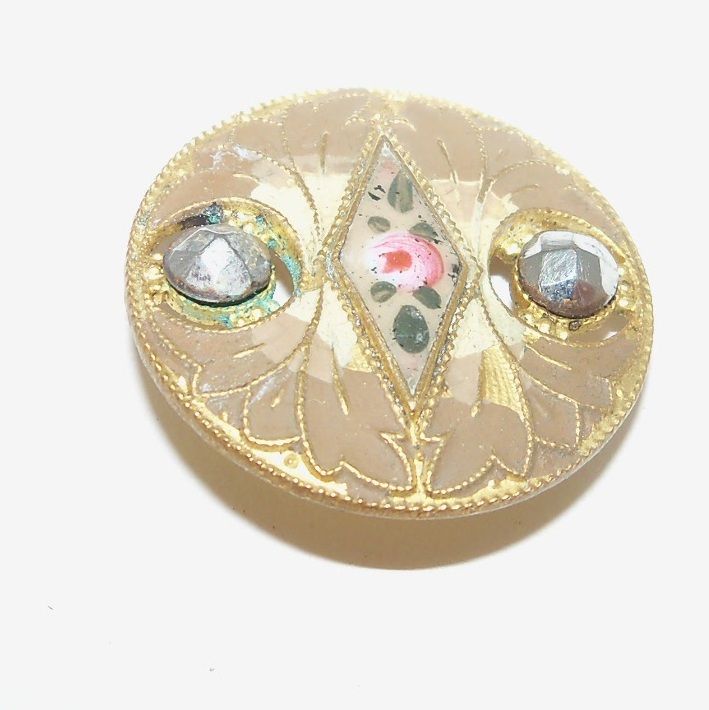 One piece gilt metal button with enamel flowers One piece gilt metal button with enamel flowers