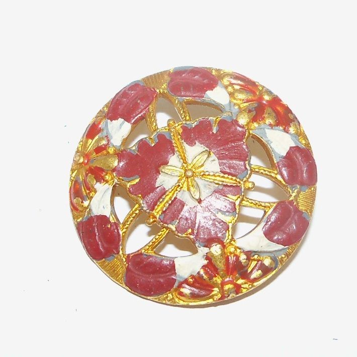 Open Work Enamel Rust and White Button Open Work Enamel Rust and White Button