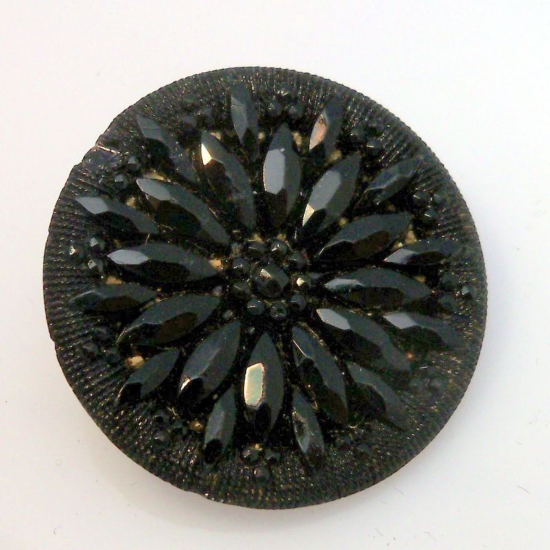 Black Glass Floral Design Button Black Glass Floral Design Button