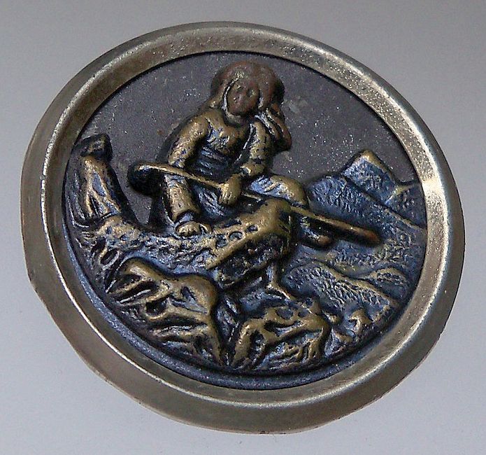 Button "Heidi" Girl in a Boat" Brass Color with Silver Metal Collar Button "Heidi" Girl in a Boat" Brass Color with Silver Metal Collar