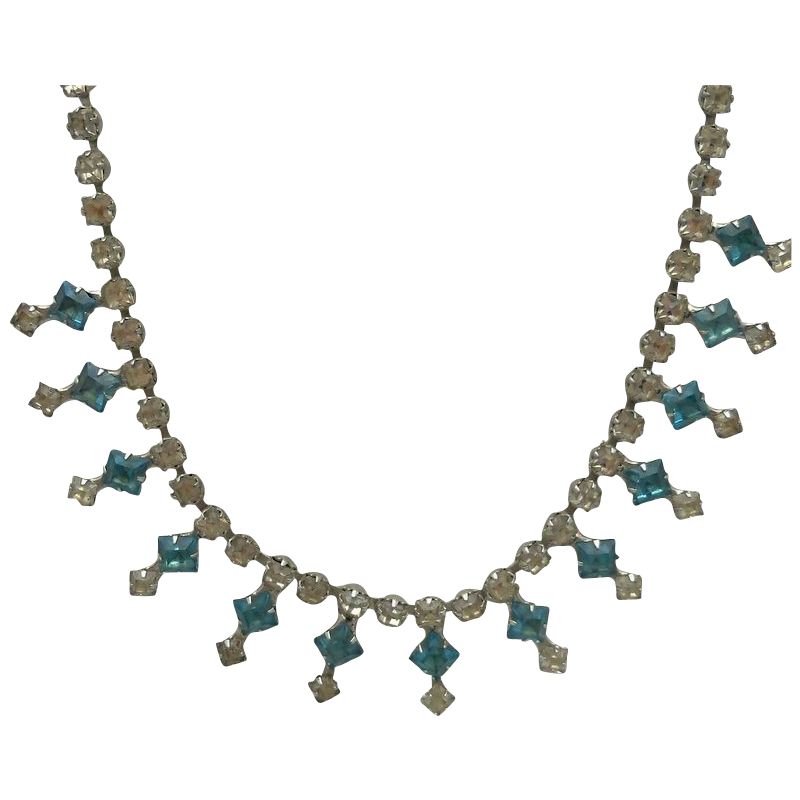 Necklace of Clear and Turquoise Rhinestones Necklace of Clear and Turquoise Rhinestones
