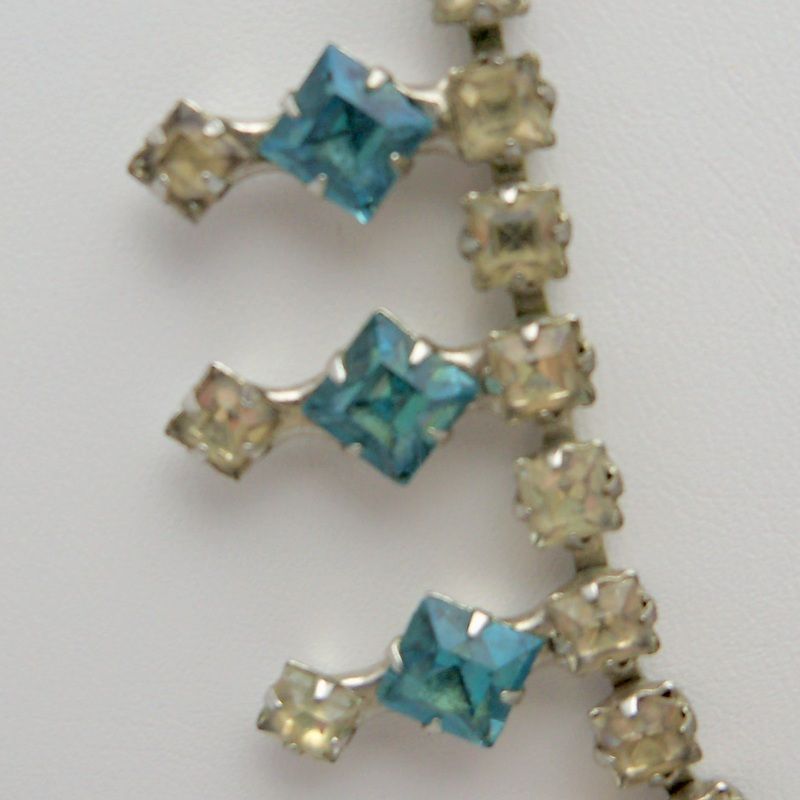 Necklace of Clear and Turquoise Rhinestones Necklace of Clear and Turquoise Rhinestones
