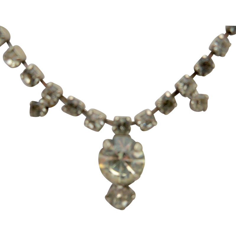 Rhinestone Necklace with Center Rhinestone Drop Accent Rhinestone Necklace with Center Rhinestone Drop Accent