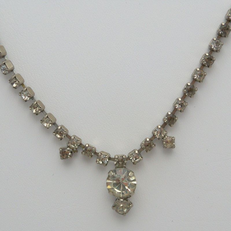 Rhinestone Necklace with Center Rhinestone Drop Accent Rhinestone Necklace with Center Rhinestone Drop Accent
