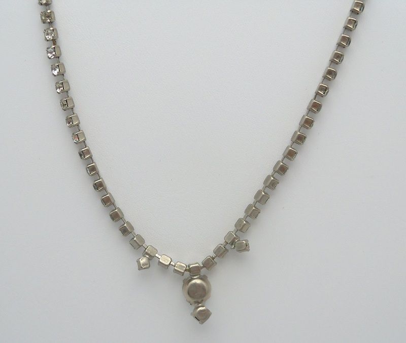 Rhinestone Necklace with Center Rhinestone Drop Accent Rhinestone Necklace with Center Rhinestone Drop Accent