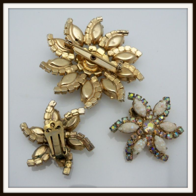 Floral Brooch Set with Aurora Borealis Stones and White petals Floral Brooch Set with Aurora Borealis Stones and White petals