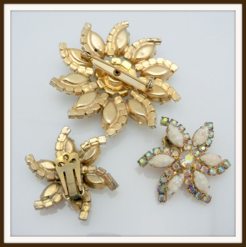 Floral Brooch Set with Aurora Borealis Stones and White petals Floral Brooch Set with Aurora Borealis Stones and White petals