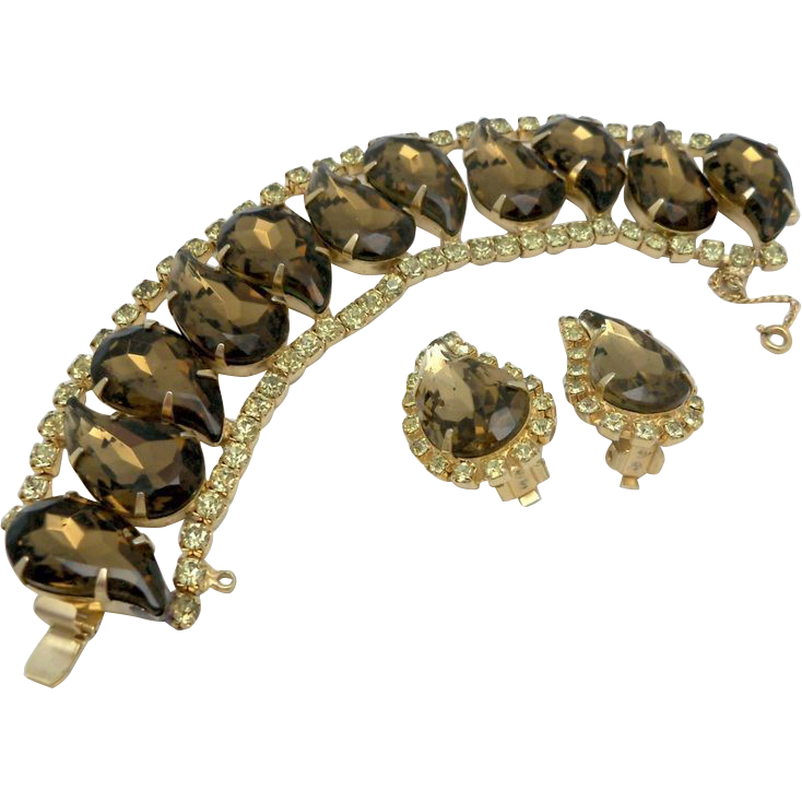 Topaz and Clear Rhinestones Bracelet and Earrings Set Topaz and Clear Rhinestones Bracelet and Earrings Set