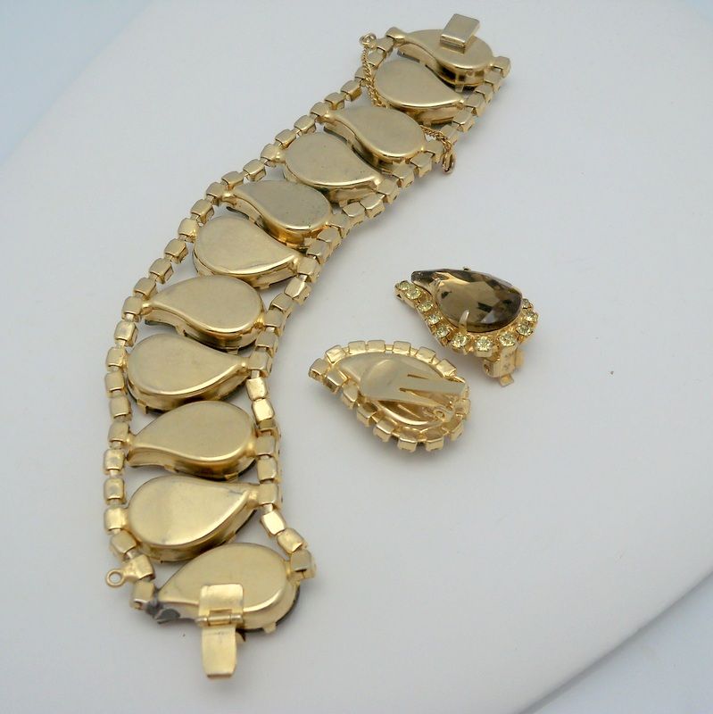 Topaz and Clear Rhinestones Bracelet and Earrings Set Topaz and Clear Rhinestones Bracelet and Earrings Set