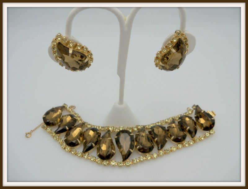Topaz and Clear Rhinestones Bracelet and Earrings Set Topaz and Clear Rhinestones Bracelet and Earrings Set