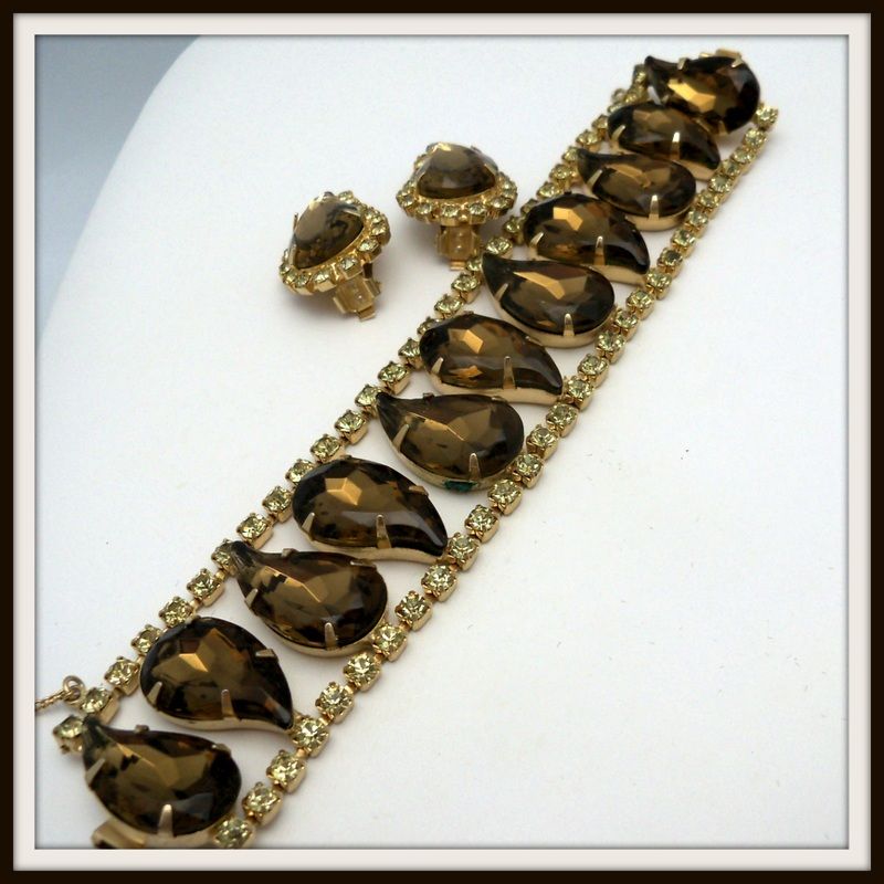 Topaz and Clear Rhinestones Bracelet and Earrings Set Topaz and Clear Rhinestones Bracelet and Earrings Set