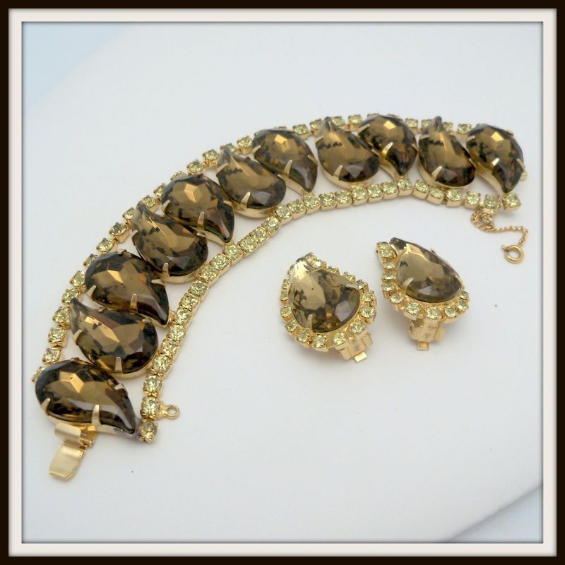 Topaz and Clear Rhinestones Bracelet and Earrings Set Topaz and Clear Rhinestones Bracelet and Earrings Set