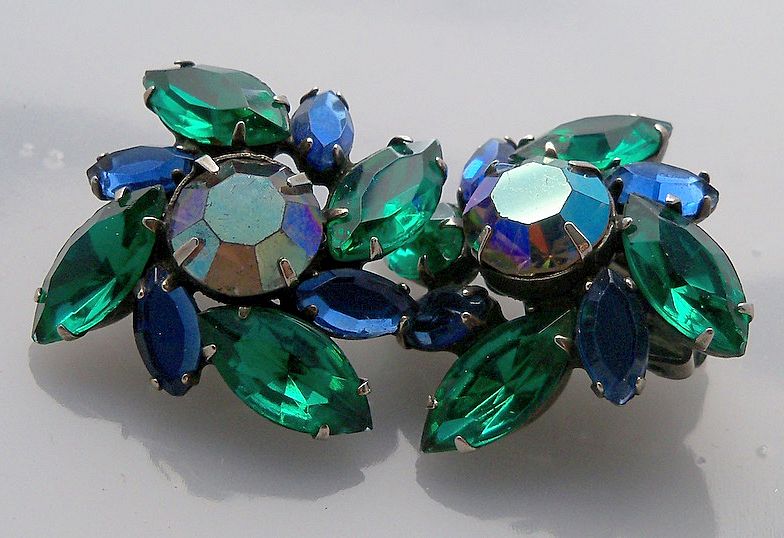 Kramer Dark Blue and Green Swirling Rhinestone Earrings Kramer Dark Blue and Green Swirling Rhinestone Earrings