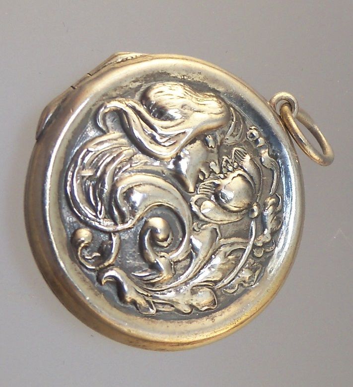 Sterling Locket with Art Nouveau Lady on Front Sterling Locket with Art Nouveau Lady on Front