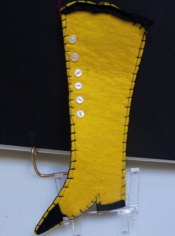 Homemade Felt figural high button shoe for pin storage Homemade Felt figural high button shoe for pin storage