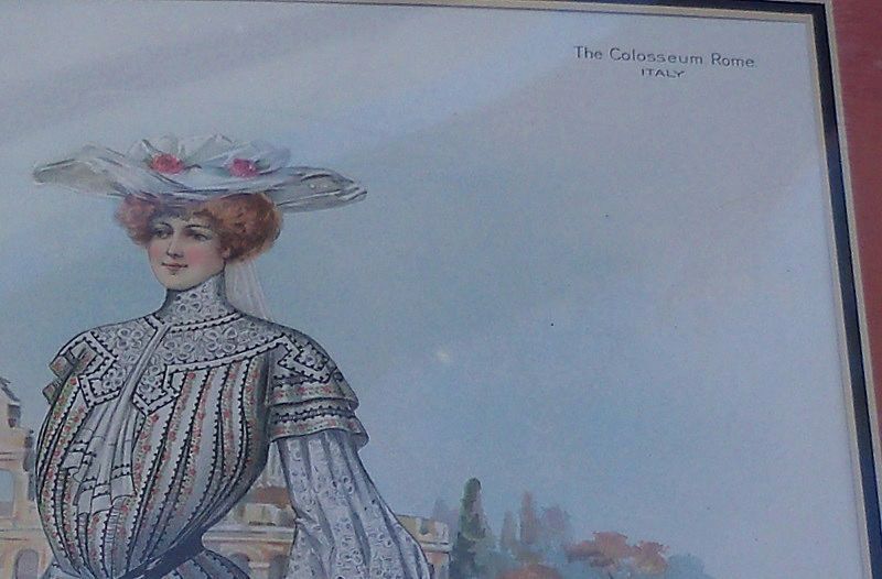 Victorian Fashion Print featuring the Coliseum, Rome Victorian Fashion Print featuring the Coliseum, Rome