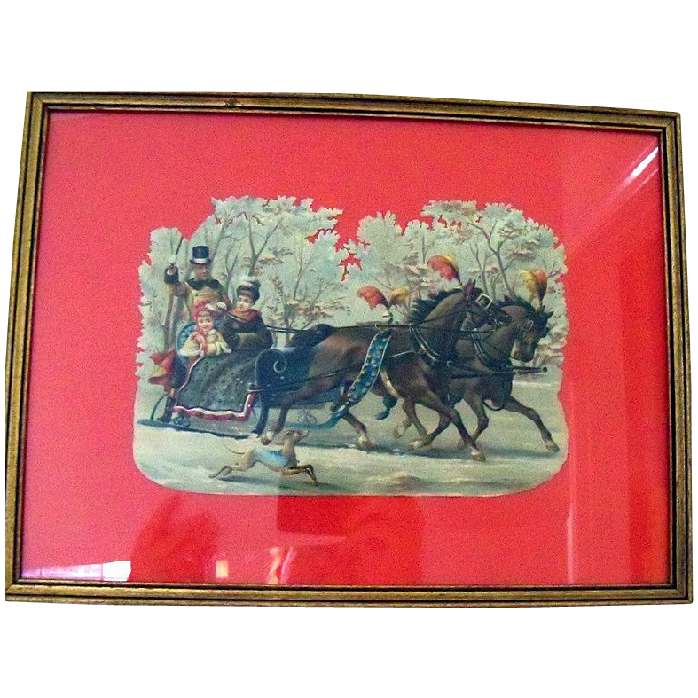 Framed Victorian Diecut Of Winter Wonderland Sleigh Ride Framed Victorian Diecut Of Winter Wonderland Sleigh Ride