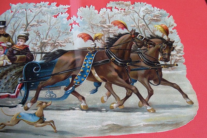 Framed Victorian Diecut Of Winter Wonderland Sleigh Ride Framed Victorian Diecut Of Winter Wonderland Sleigh Ride