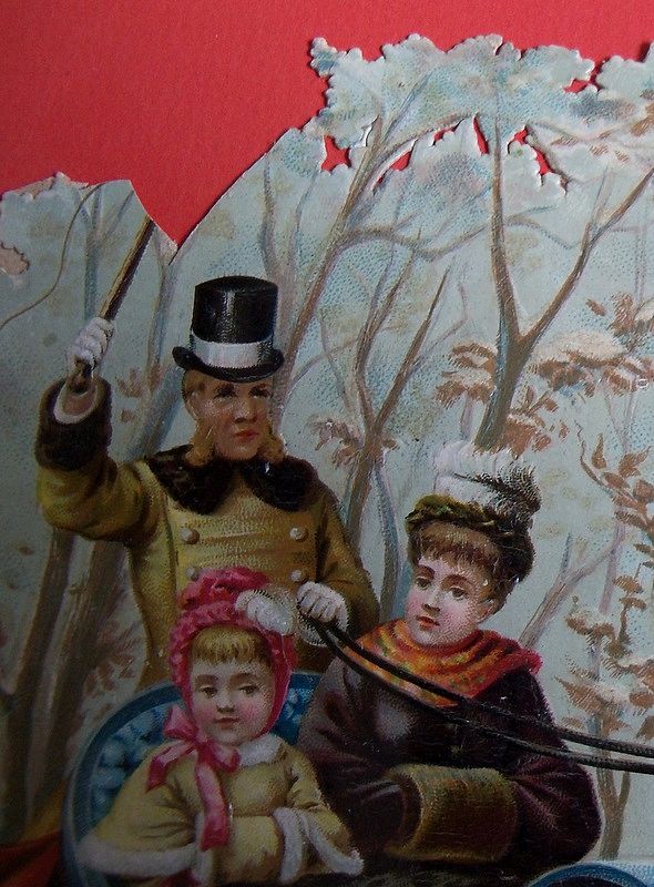 Framed Victorian Diecut Of Winter Wonderland Sleigh Ride Framed Victorian Diecut Of Winter Wonderland Sleigh Ride