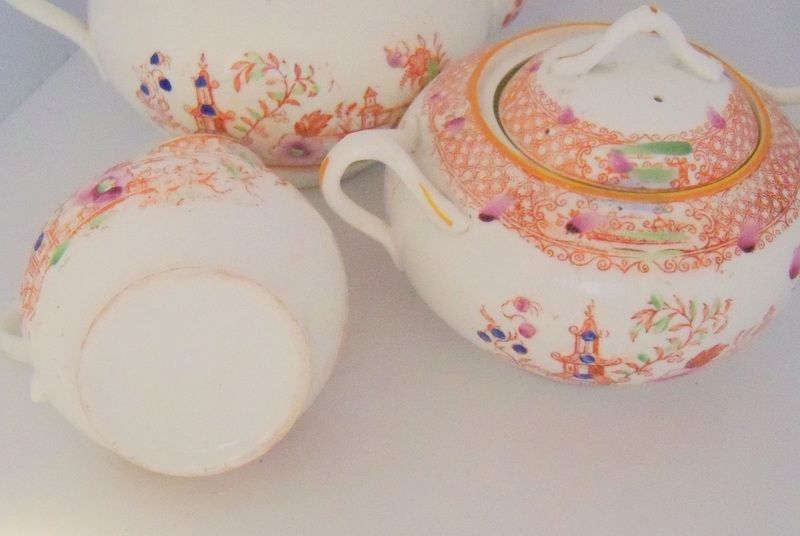 Three Piece English Tea Set with Unusual Handle Three Piece English Tea Set with Unusual Handle