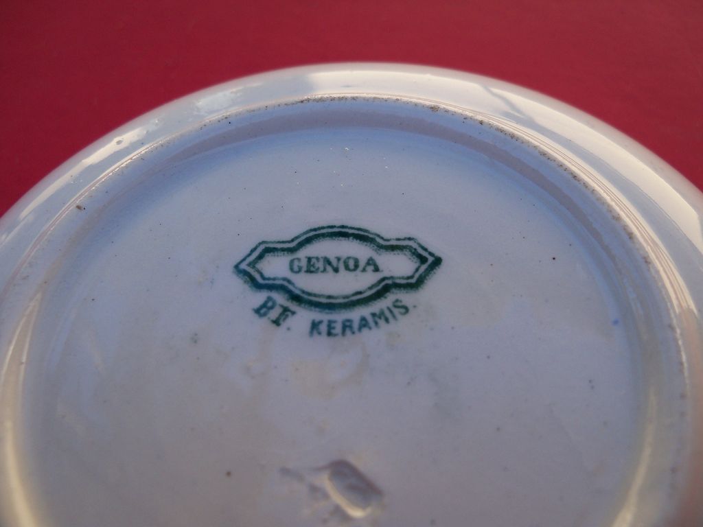 Small Green Transferware Handleless Cup and Saucer Small Green Transferware Handleless Cup and Saucer