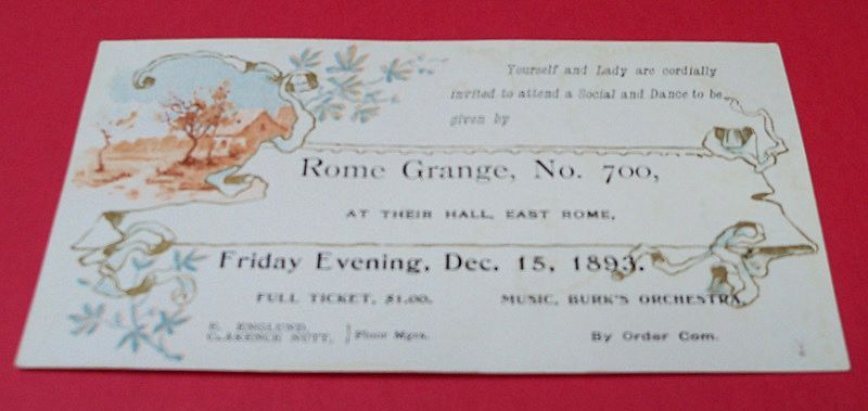 Victorian Social and Dance Ticket 1893 Victorian Social and Dance Ticket 1893