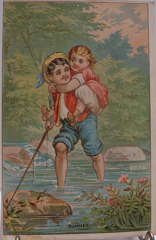 Victorian Store Giveaway Card Brother Carrying Sister Victorian Store Giveaway Card Brother Carrying Sister