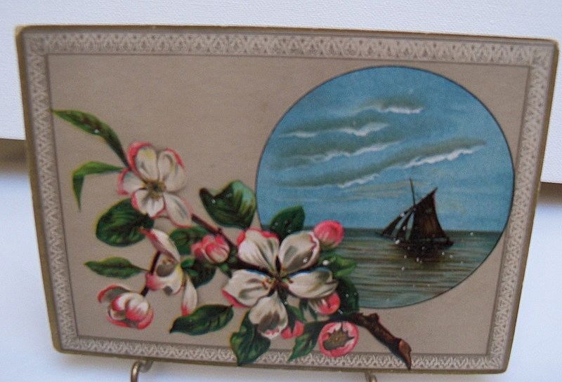 Advertising Giveaway Card with Sailing Boat and Dogwood Branch Advertising Giveaway Card with Sailing Boat and Dogwood Branch