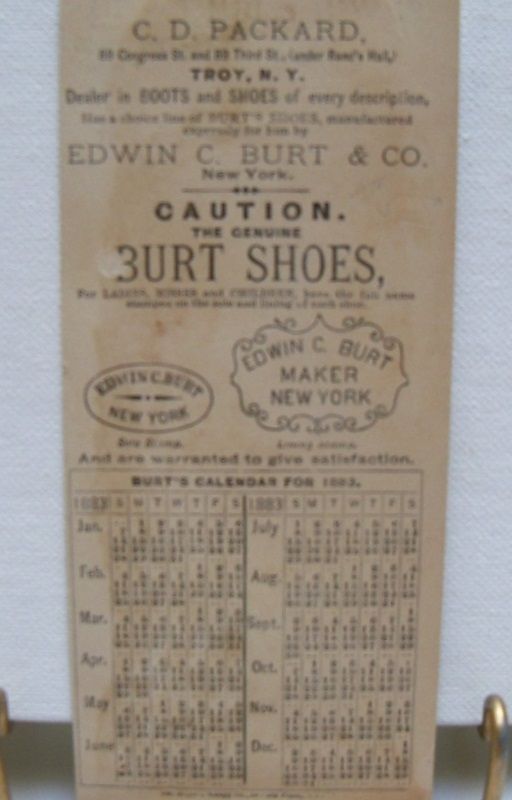 Advertising Trade Card and Calendar1883 Advertising Trade Card and Calendar1883