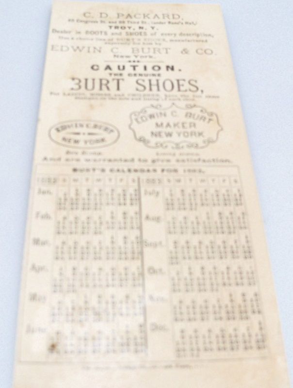 Advertising Trade Card and Calendar1883 Advertising Trade Card and Calendar1883
