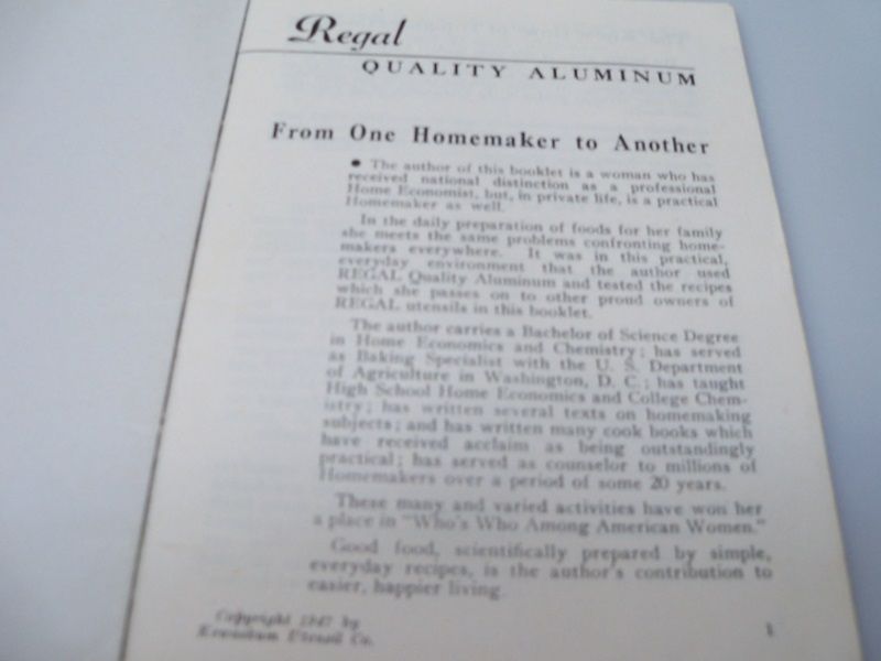 Regal Cook Book Prepared by Kewaskum Utensil Co 1947 Regal Cook Book Prepared by Kewaskum Utensil Co 1947