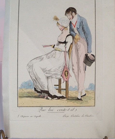 Two French Empire Fashion Prints of Two Couples Two French Empire Fashion Prints of Two Couples