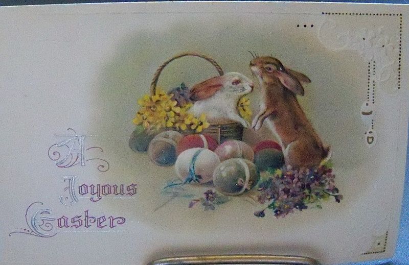A Joyous Easter Card with Rabbits and Eggs A Joyous Easter Card with Rabbits and Eggs