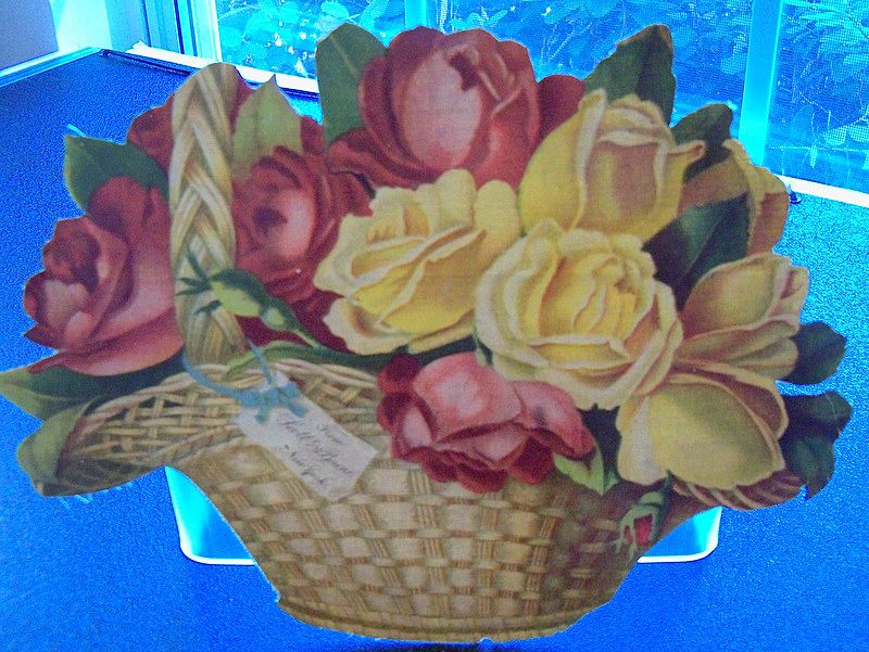 Basket of Roses on Linen Scrap Basket of Roses on Linen Scrap