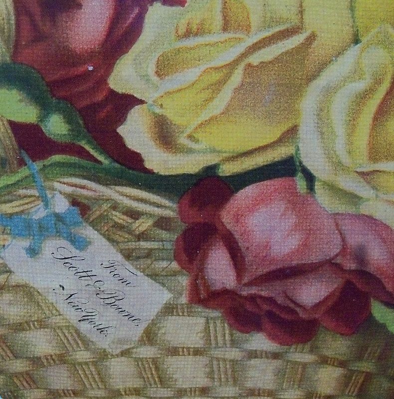Basket of Roses on Linen Scrap Basket of Roses on Linen Scrap