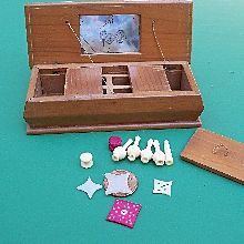 Miniature Wood Sewing Box with Tools Miniature Wood Sewing Box with Tools