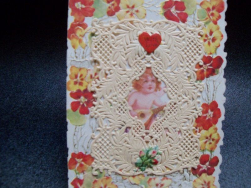 Pansy Border Valentine with Paper Lace Cupid Center Pansy Border Valentine with Paper Lace Cupid Center