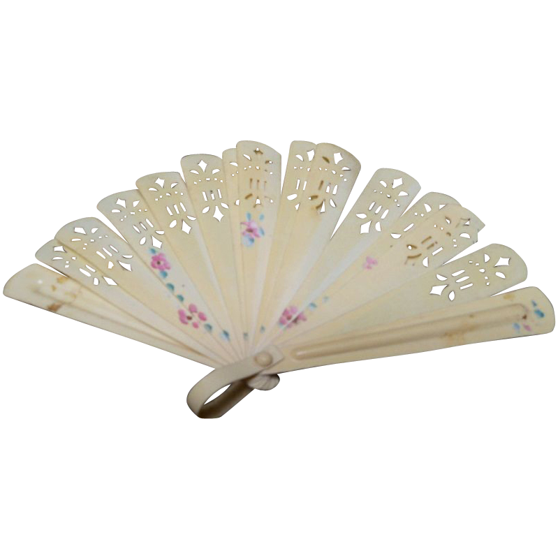 Small Child's Celluloid Fan with Painted Flowers Small Child's Celluloid Fan with Painted Flowers