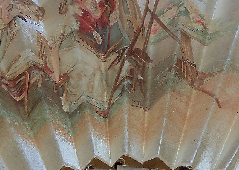 Large Victorian Cream Satin with Mother of Pearls Sticks Fan Large Victorian Cream Satin with Mother of Pearls Sticks Fan