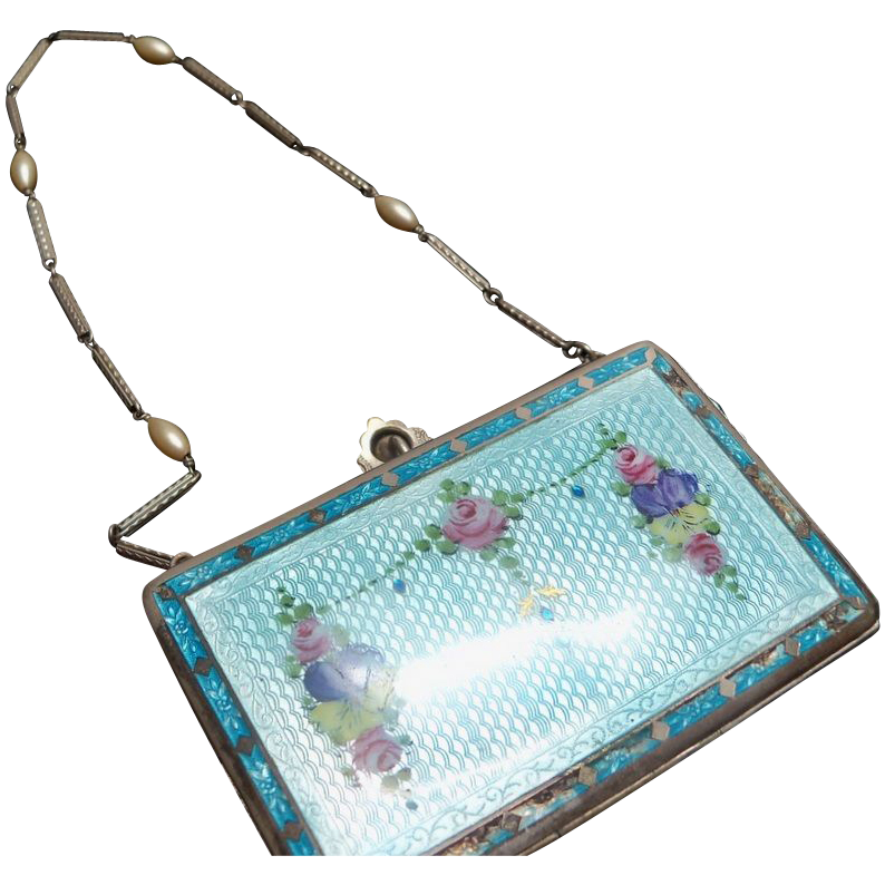 Beautiful Continental Silver Guilloche Enamel Purse Beautiful Continental Silver Guilloche Enamel Purse